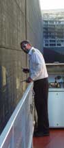 Capt. Jay Wiek at his station during the locking process.